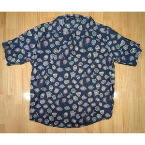 Bayou Mens XXL Navy Blue Golf Crest Print Short Sleeve Button Down Cotton Shirt